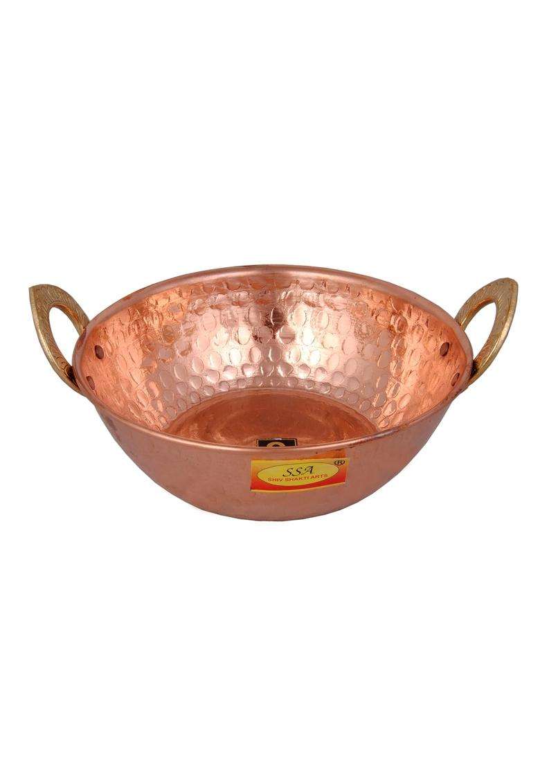 SHIV SHAKTI ARTS Pure Copper Kadai Wok Serving Bowl Kadhai | 800 ml | 27.1 fl oz | 7 Inch - Indya