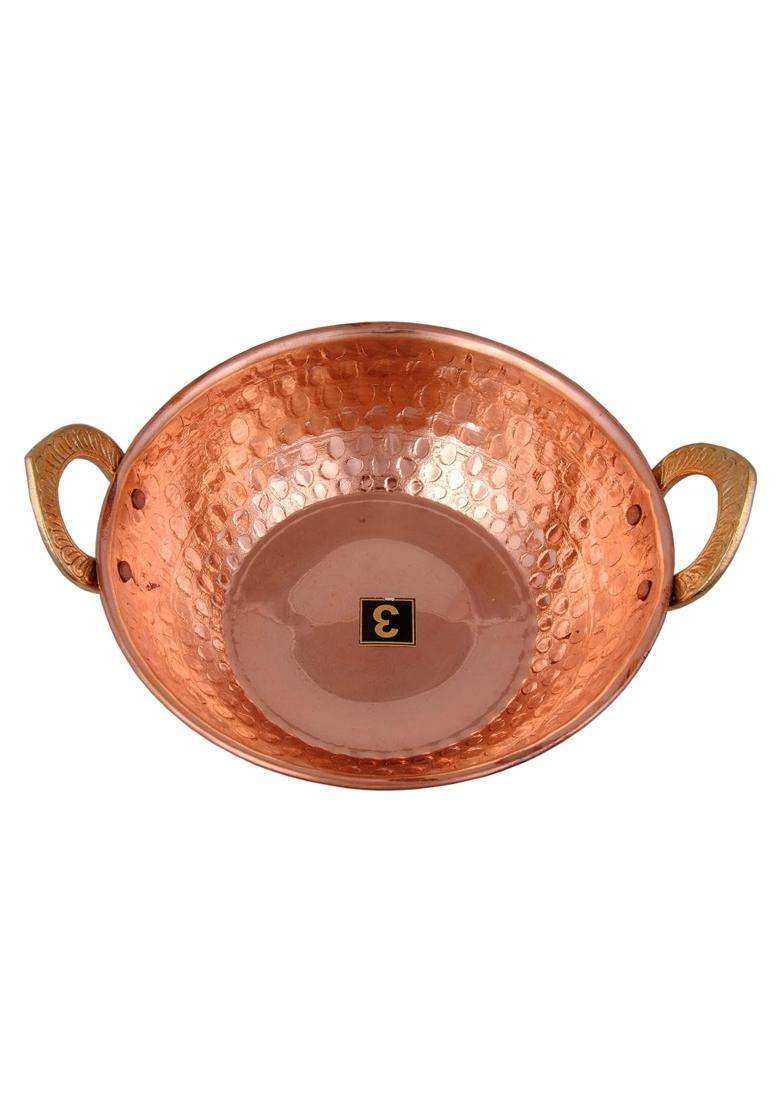 SHIV SHAKTI ARTS Pure Copper Kadai Wok Serving Bowl Kadhai | 800 ml | 27.1 fl oz | 7 Inch - Indya