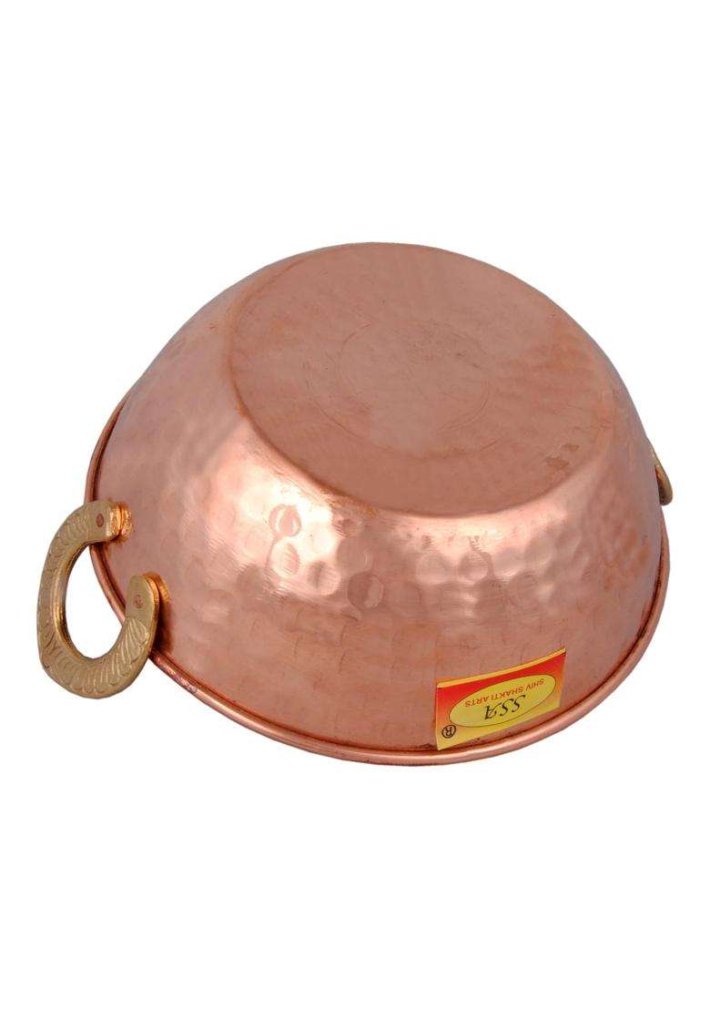 SHIV SHAKTI ARTS Pure Copper Kadai Wok Serving Bowl Kadhai | 800 ml | 27.1 fl oz | 7 Inch - Indya