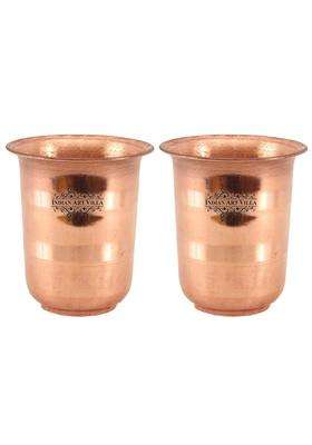 INDIAN ART VILLA Copper Pooja Glass Pure Copper Tumbler Cup for Drinking and Serving Water | 100 ml | 3.4 fl oz | Pack of 2