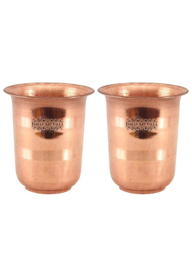 INDIAN ART VILLA Copper Pooja Glass Pure Copper Tumbler Cup for Drinking and Serving Water | 100 ml | 3.4 fl oz | Pack of 2 - Indya