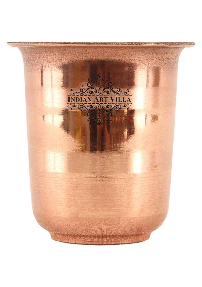 INDIAN ART VILLA Copper Pooja Glass Pure Copper Tumbler Cup for Drinking and Serving Water | 100 ml | 3.4 fl oz | Pack of 2 - Indya