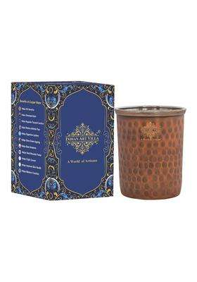 INDIAN ART VILLA Steel Copper Flat Hammered Antique Dark Tone Design Glass | 300 ml | 10.1 fl oz
