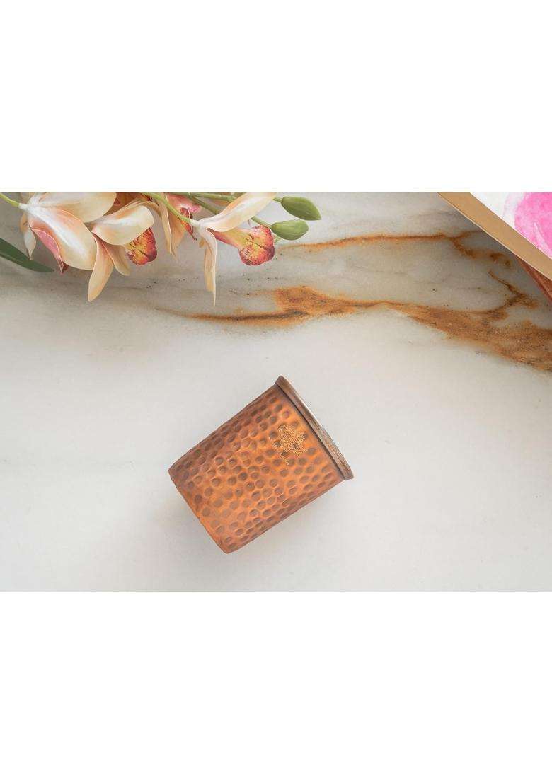 INDIAN ART VILLA Steel Copper Flat Hammered Antique Dark Tone Design Glass | 300 ml | 10.1 fl oz - Indya