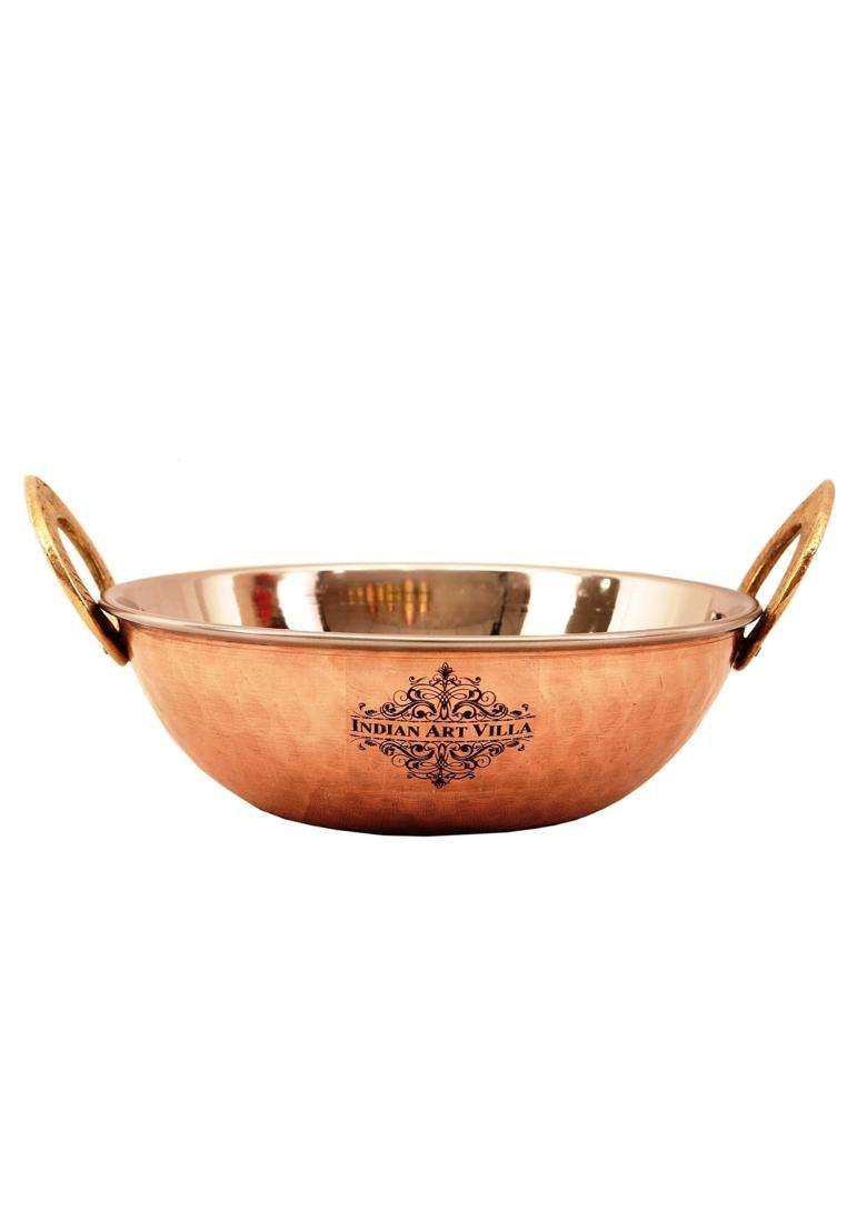 INDIAN ART VILLA Steel Copper Serving Kadhai | 350 ml | 11.8 fl oz | Hammered Finish - Indya
