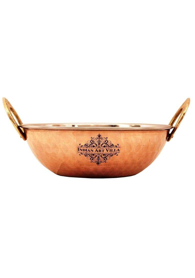 INDIAN ART VILLA Steel Copper Serving Kadhai | 350 ml | 11.8 fl oz | Hammered Finish - Indya