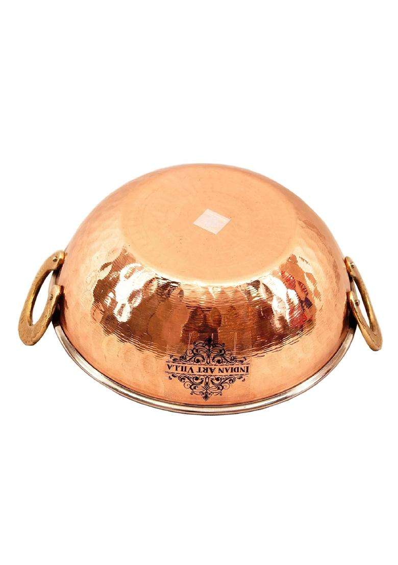 INDIAN ART VILLA Steel Copper Serving Kadhai | 350 ml | 11.8 fl oz | Hammered Finish - Indya