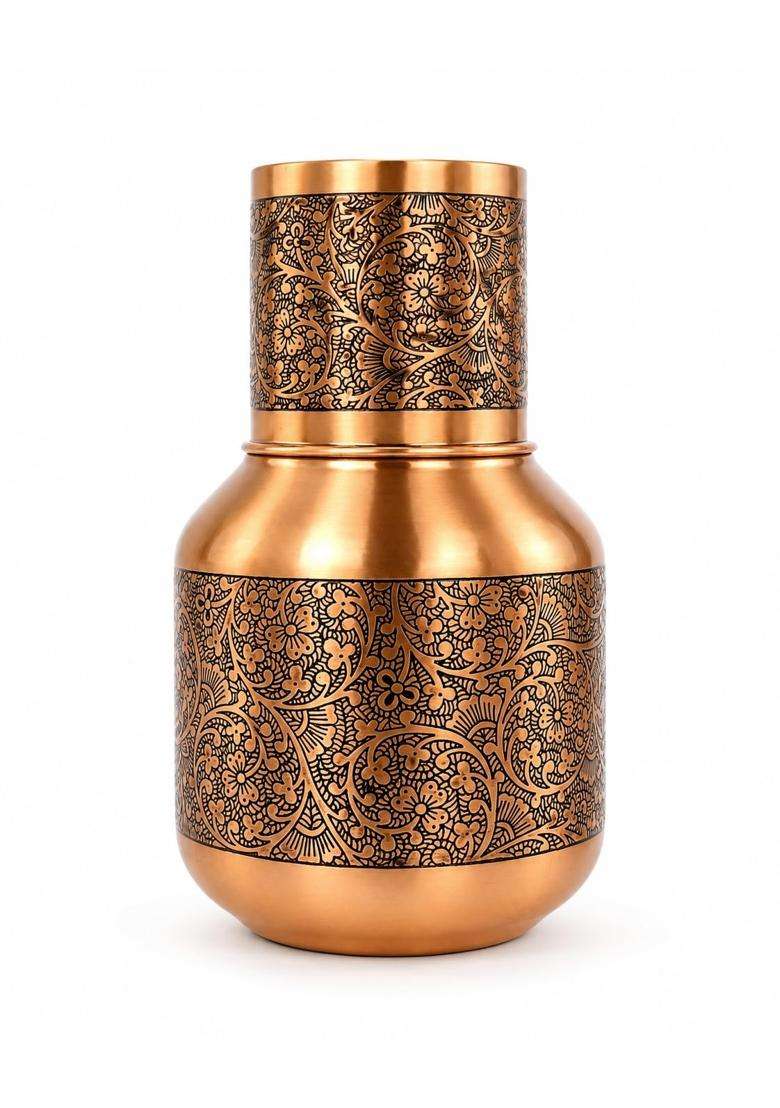 SHIV SHAKTI ARTS Copper Bedroom Jar Carafe with Lid | 1500 ml | 50.7 fl oz - Indya