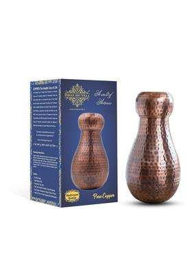 INDIAN ART VILLA Pure Copper Bedroom Water Bottle with Inbuilt Glass | 1600 ml | 54.1 fl oz | Hammered Finish