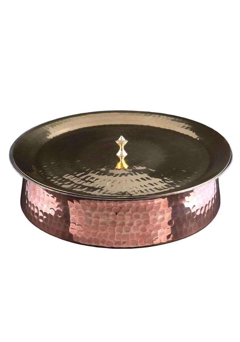 SHAAN mfg. Copper Lagan with Lid for Cooking | 3 L | 3.2 Qt | Handcrafted | Hammered Finish - Indya