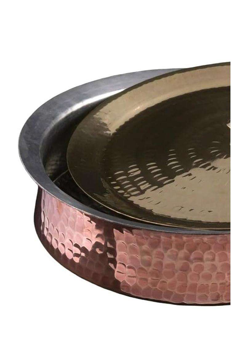 SHAAN mfg. Copper Lagan with Lid for Cooking | 3 L | 3.2 Qt | Handcrafted | Hammered Finish - Indya