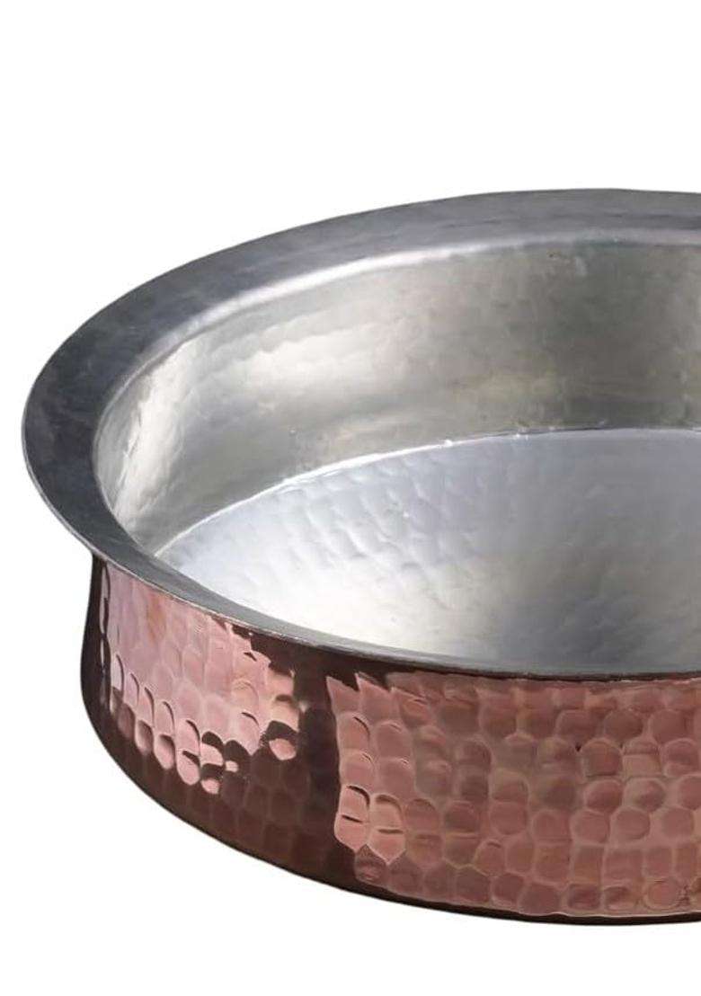 SHAAN mfg. Copper Lagan with Lid for Cooking | 3 L | 3.2 Qt | Handcrafted | Hammered Finish - Indya