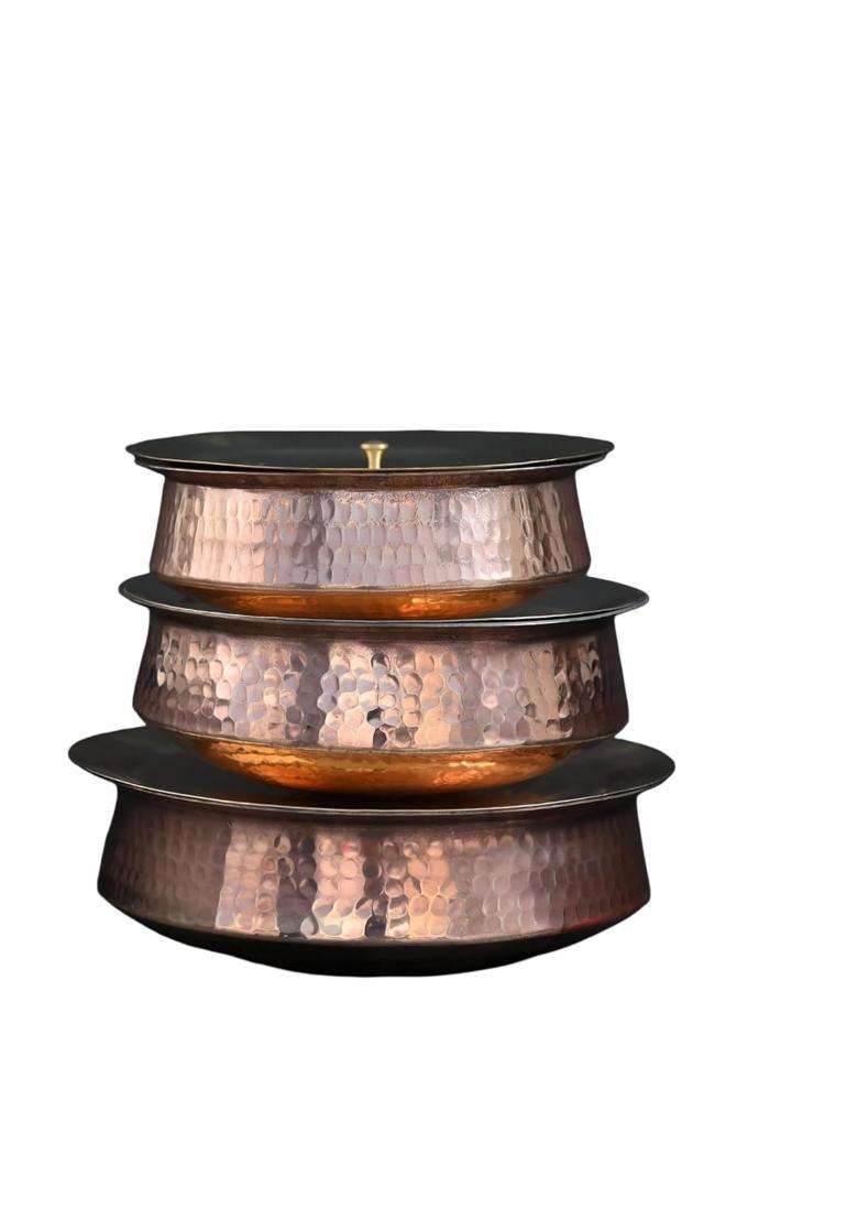 SHAAN mfg. Copper Lagan with Lid for Cooking | 5 L | 5.3 Qt | Handcrafted | Hammered Finish - Indya