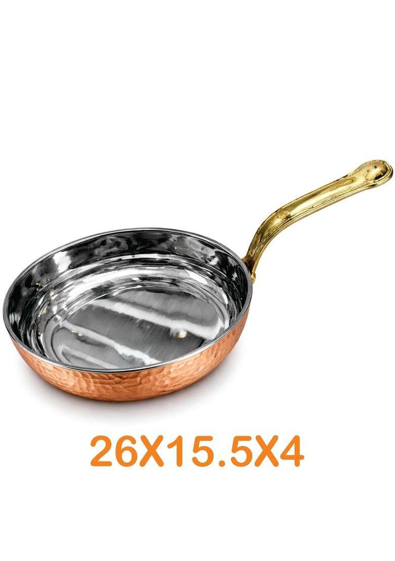 AANYA HOME CRAFT Hammered Copper Fry Pan with Long Handle | 26 cm | 10.2 Inch | Dishwasher Safe - Indya