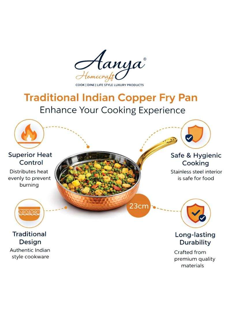 AANYA HOME CRAFT Hammered Copper Fry Pan with Long Handle | 26 cm | 10.2 Inch | Dishwasher Safe - Indya