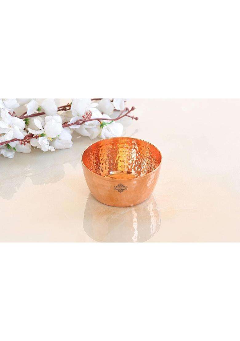 INDIAN ART VILLA Hammered Copper Bowl | 400 ml | 13.5 fl oz - Indya