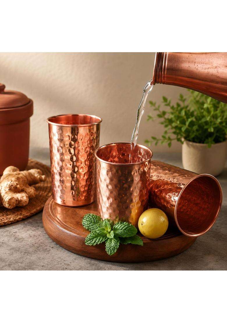 SHAAN mfg. Pure Copper Hammered Design Tumbler with Ayurvedic Health Benefits | 300 ml | 10.1 fl oz - Indya