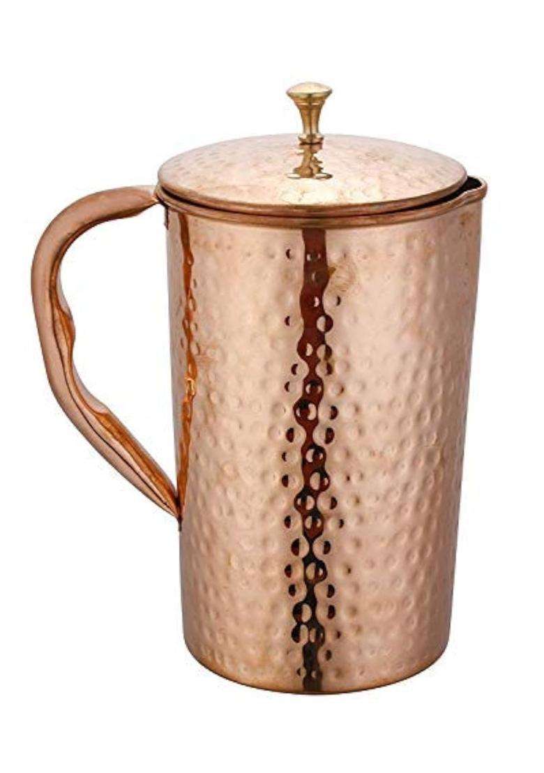 Copper-Master Pure Copper Hammered Design Jug for Serving and Storing Water | 1600 ml | 54.1 fl oz - Indya