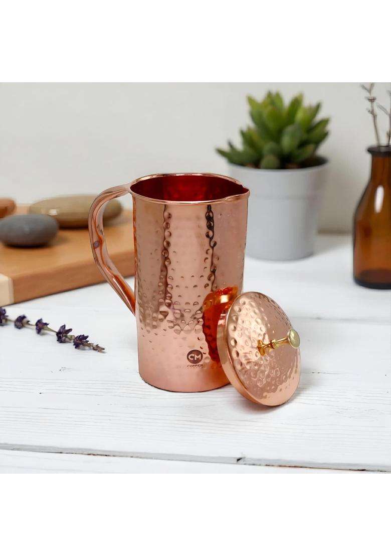 Copper-Master Pure Copper Hammered Design Jug for Serving and Storing Water | 1600 ml | 54.1 fl oz - Indya