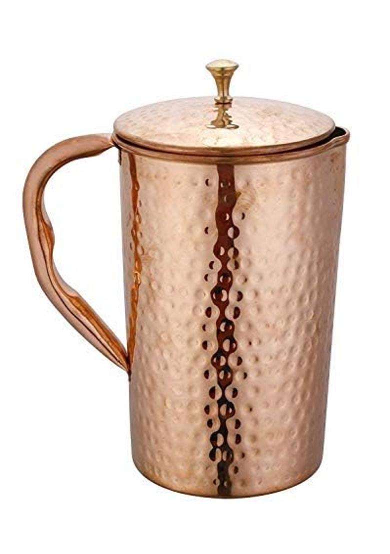 Copper-Master Pure Copper Hammered Design Jug for Serving and Storing Water | 1600 ml | 54.1 fl oz - Indya
