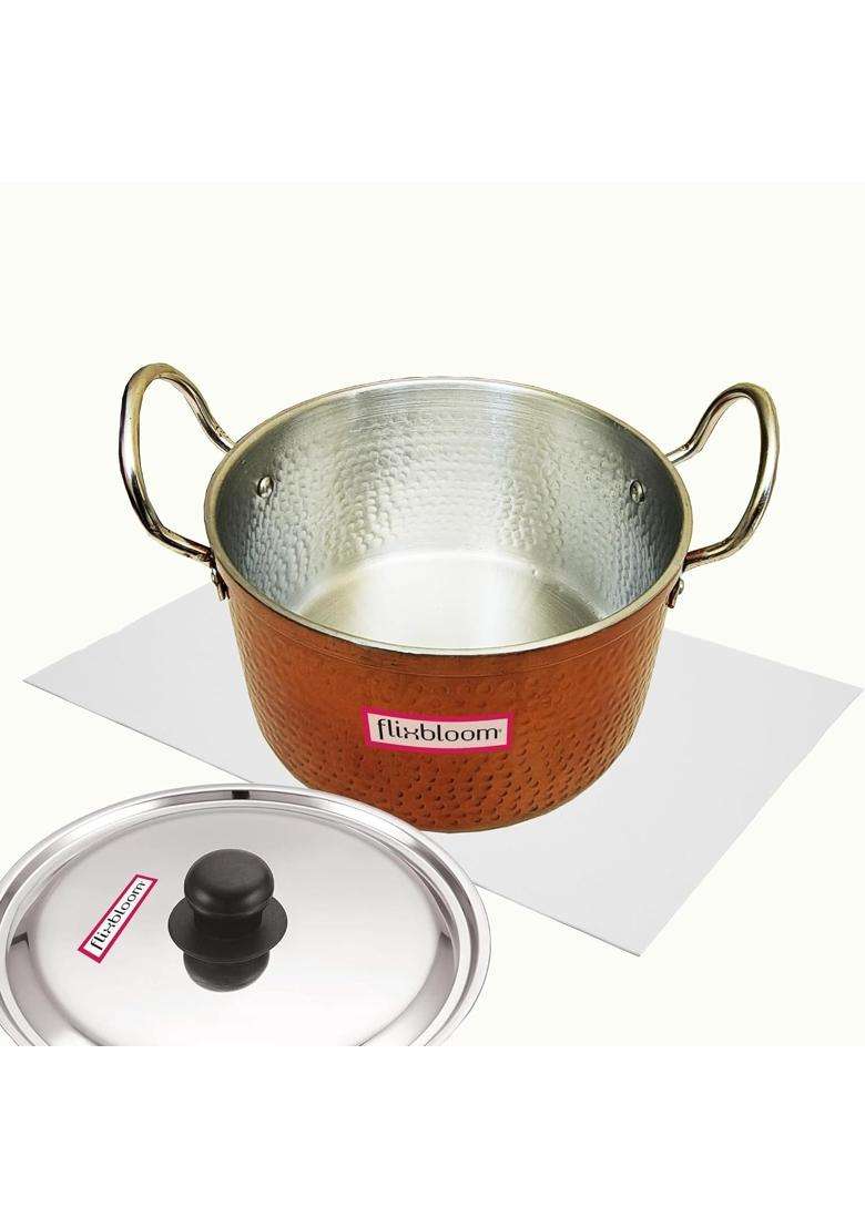 FLIXBLOOM Latest Hammered Induction Base LPG Friendly Kitchen Cooking Pot Cookware | 1.5 L | 1.6 Qt | With Lid - Indya
