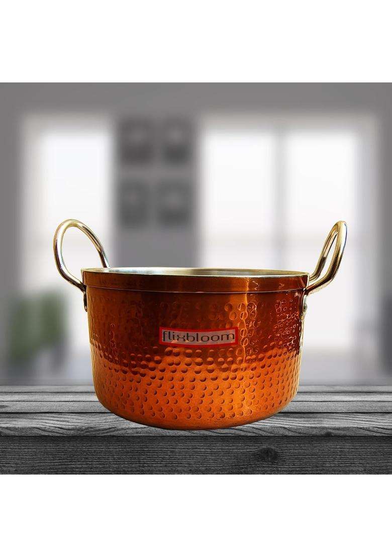 FLIXBLOOM Latest Hammered Induction Base LPG Friendly Kitchen Cooking Pot Cookware | 1.5 L | 1.6 Qt | With Lid - Indya