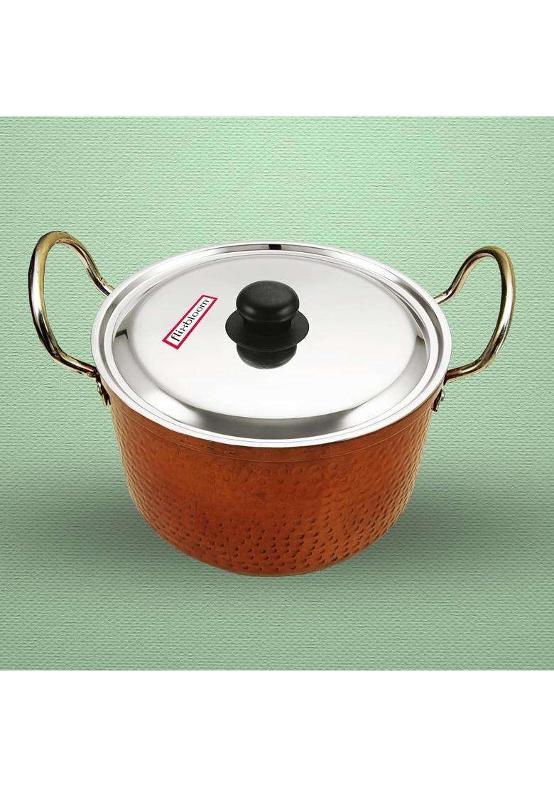 FLIXBLOOM Latest Hammered Induction Base LPG Friendly Kitchen Cooking Pot Cookware | 1.5 L | 1.6 Qt | With Lid - Indya