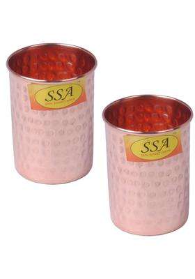 SHIV SHAKTI ARTS Traditional Pure Copper Hammered Water Glass Tumbler Vintage Designer | 2-Piece Set | Handcrafted