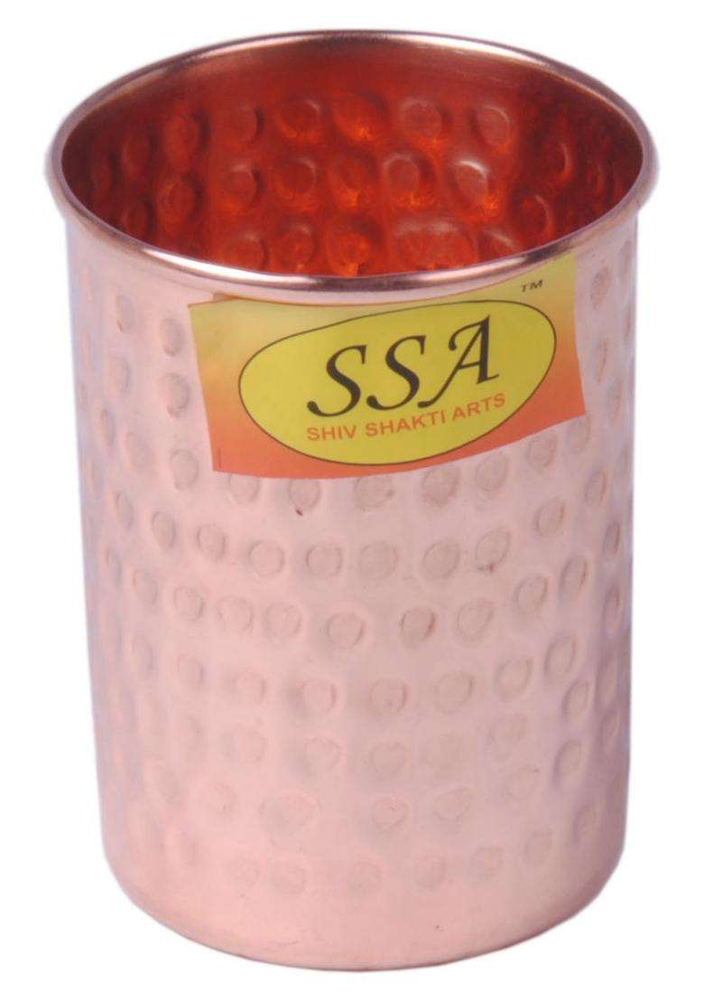 SHIV SHAKTI ARTS Traditional Pure Copper Hammered Water Glass Tumbler Vintage Designer | 2-Piece Set | Handcrafted - Indya