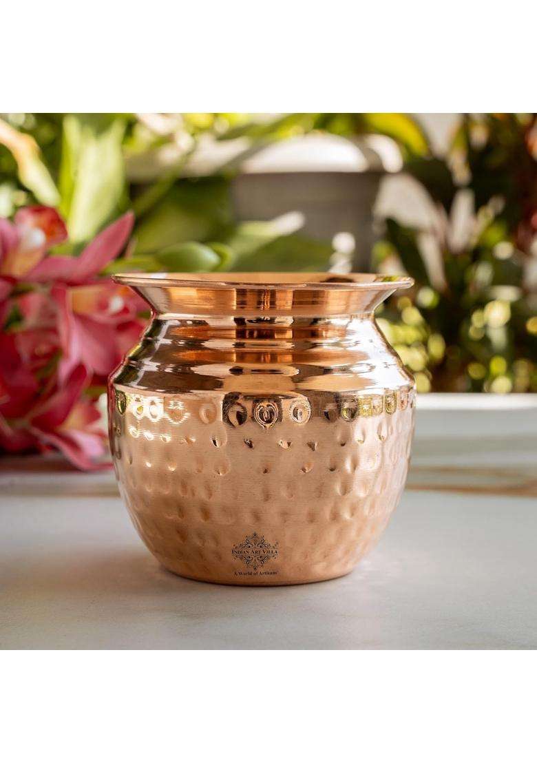 INDIAN ART VILLA Pure Copper Hammered Lota | 350 ml | 11.8 fl oz - Indya