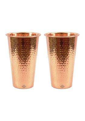 INDIAN ART VILLA Hammered Big Copper Glass Tumbler | 550 ml | 18.6 fl oz | 2-Piece Set