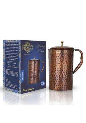 INDIAN ART VILLA Copper Jug Pitcher with Hammered Design | 1500 ml | 50.7 fl oz