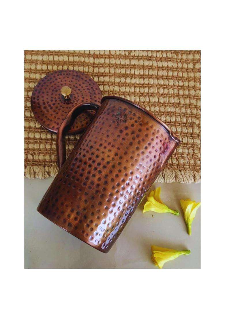 INDIAN ART VILLA Copper Jug Pitcher with Hammered Design | 1500 ml | 50.7 fl oz - Indya