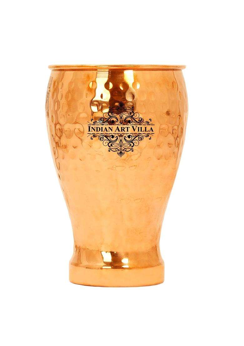 INDIAN ART VILLA Copper Glass Tumbler | 430 ml | 14.5 fl oz | Hammered Finish - Indya