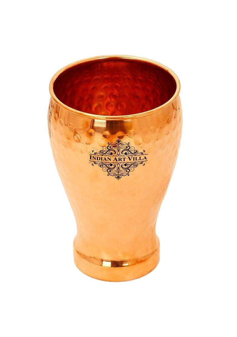 INDIAN ART VILLA Copper Glass Tumbler | 430 ml | 14.5 fl oz | Hammered Finish - Indya