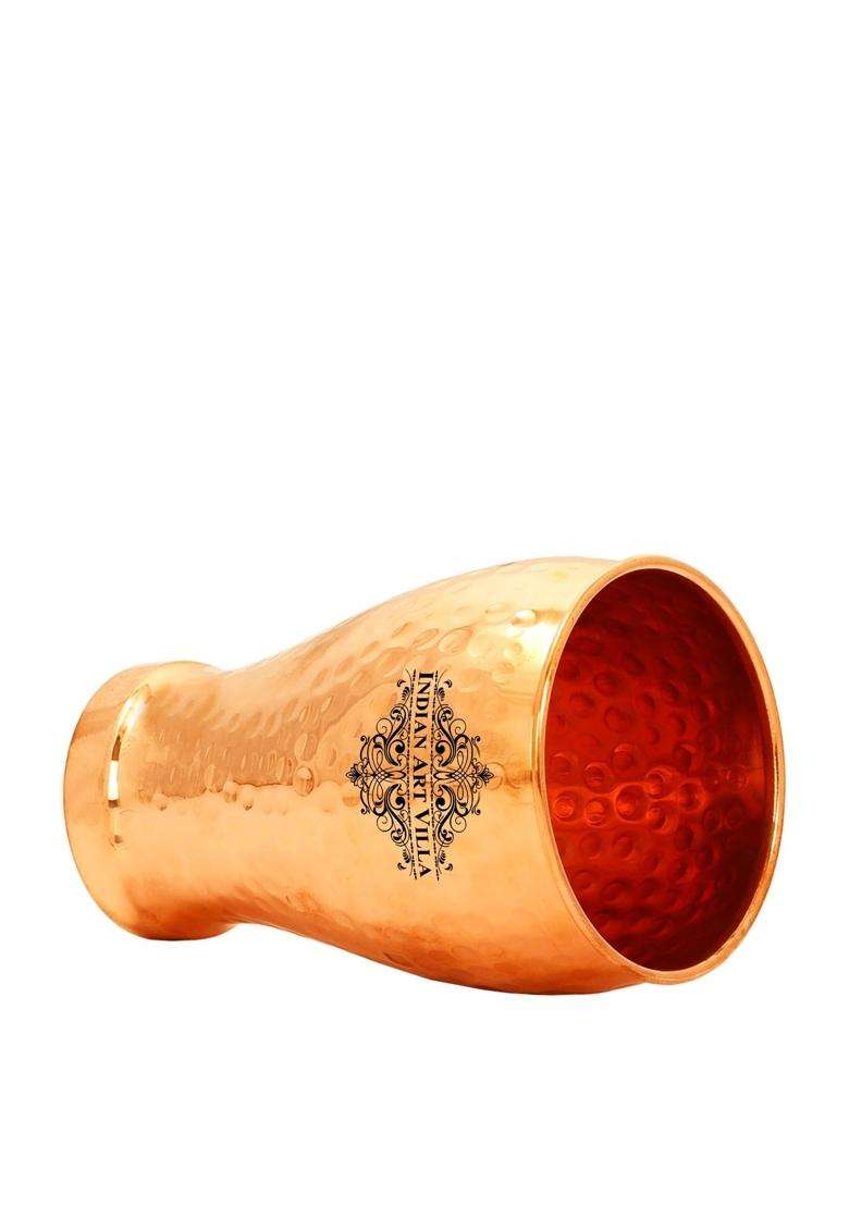 INDIAN ART VILLA Copper Glass Tumbler | 430 ml | 14.5 fl oz | Hammered Finish - Indya