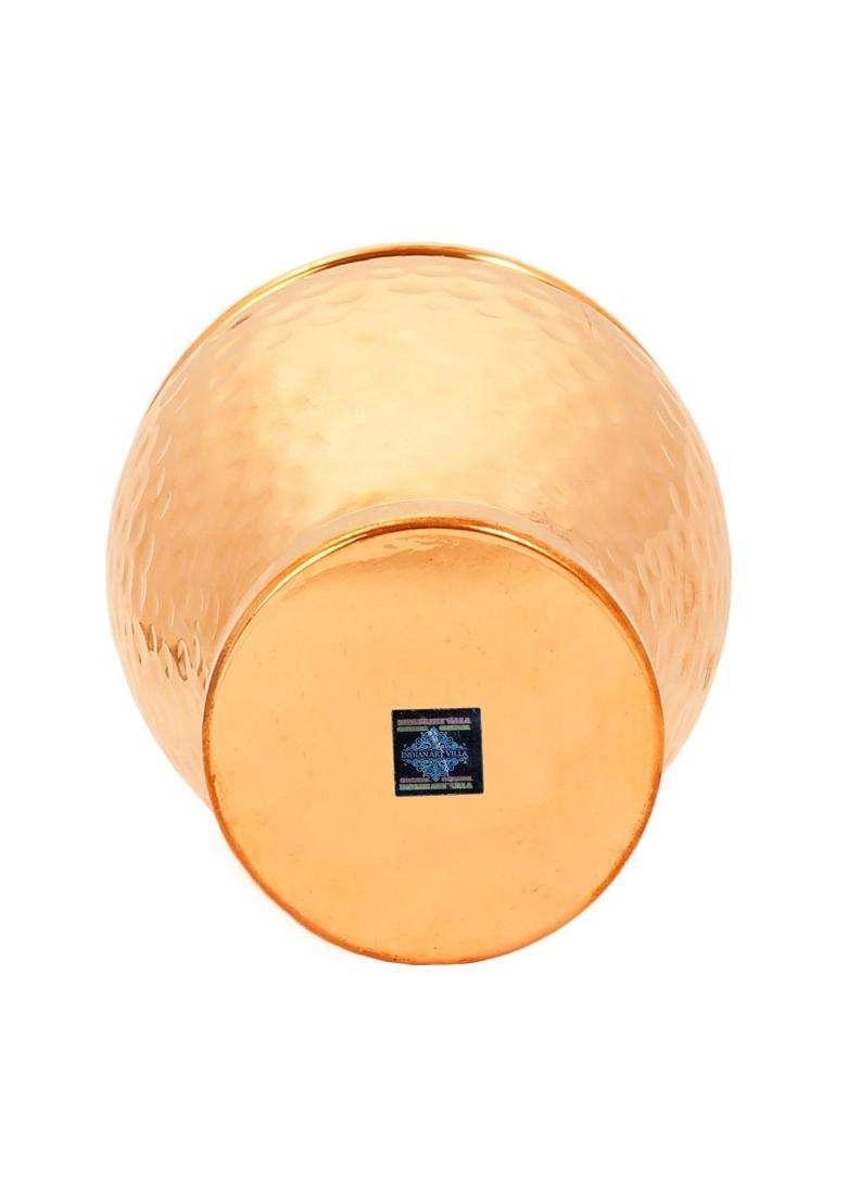 INDIAN ART VILLA Copper Glass Tumbler | 430 ml | 14.5 fl oz | Hammered Finish - Indya