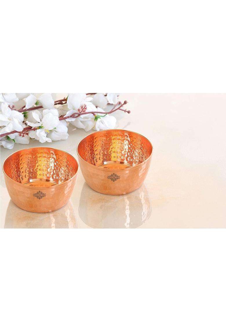 INDIAN ART VILLA Hammered Copper Bowl | 400 ml | 13.5 fl oz | Pack of 2 - Indya