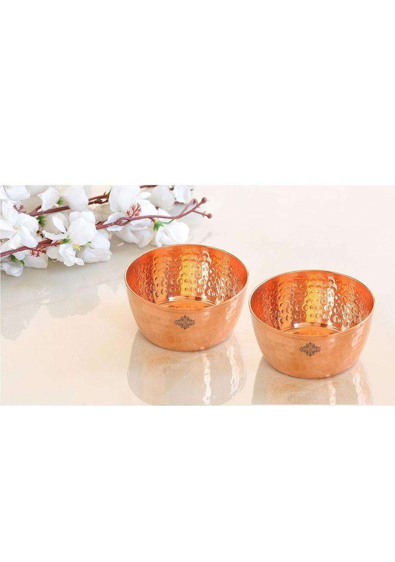 INDIAN ART VILLA Hammered Copper Bowl | 400 ml | 13.5 fl oz | Pack of 2 - Indya