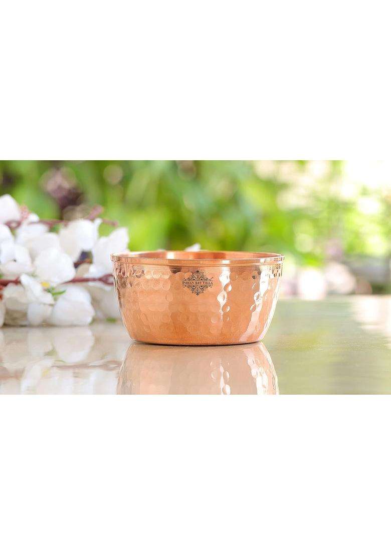 INDIAN ART VILLA Hammered Copper Bowl | 400 ml | 13.5 fl oz | Pack of 2 - Indya