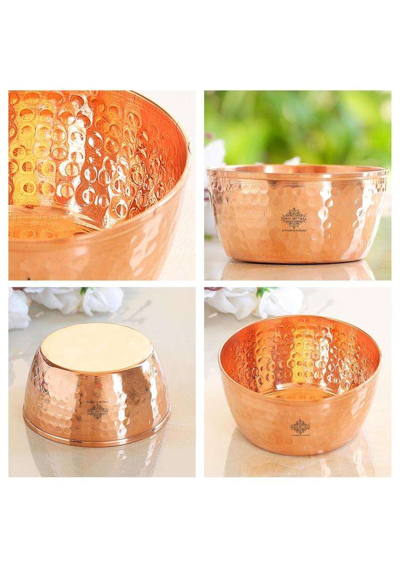 INDIAN ART VILLA Hammered Copper Bowl | 400 ml | 13.5 fl oz | Pack of 2 - Indya