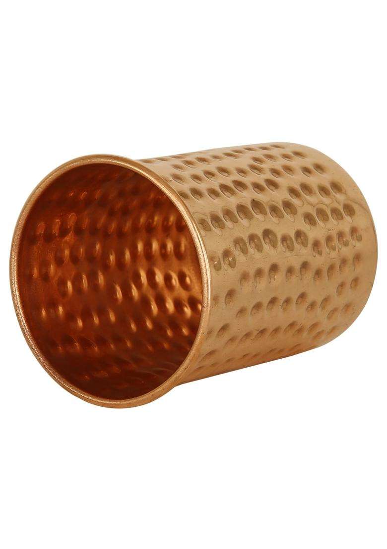 Taluka With T Logo Taluka Traditional Handmade Hammered Pure Copper Glass Cup Volume Water Storage | 350 ml | 11.8 fl oz | 4-Piece Set - Indya