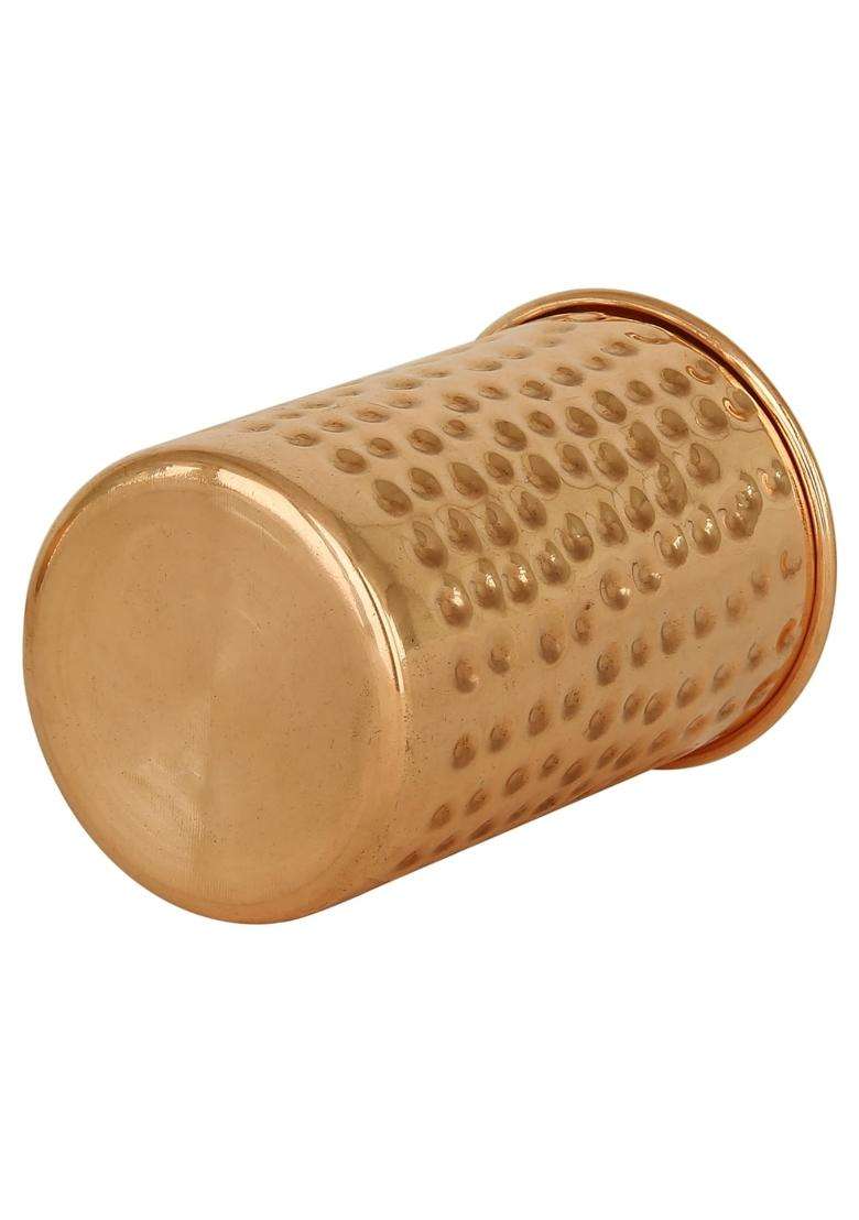 Taluka With T Logo Taluka Traditional Handmade Hammered Pure Copper Glass Cup Volume Water Storage | 350 ml | 11.8 fl oz | 4-Piece Set - Indya