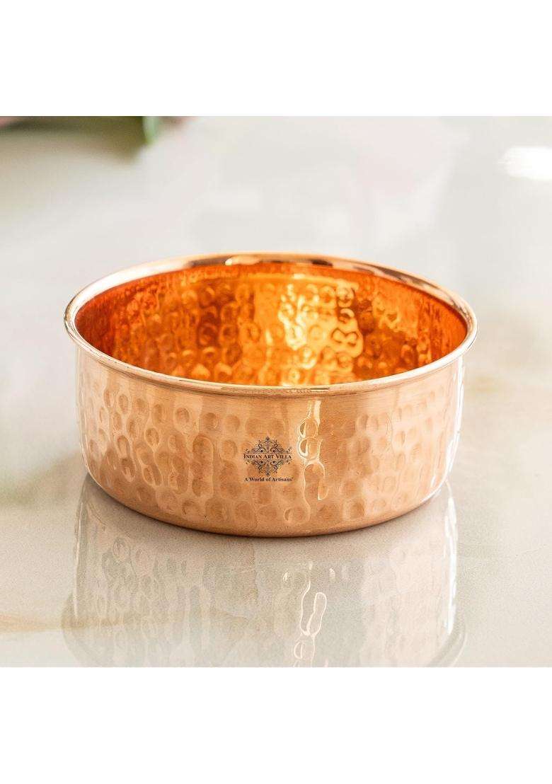 INDIAN ART VILLA Pure Copper Hammered Design Bowl Katori | 200 ml | 6.8 fl oz | 2-Piece Set - Indya