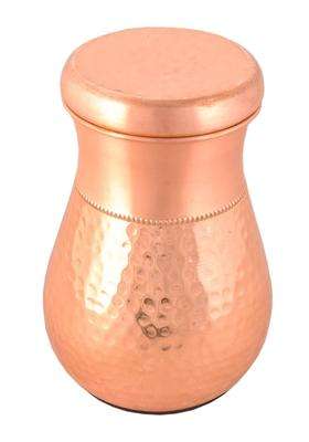 SHIV SHAKTI ARTS Pure Copper Half Hammered Bedroom Bottle Mini Shaped with Glass Lid Matt Finish | 1000 ml | 33.8 fl oz