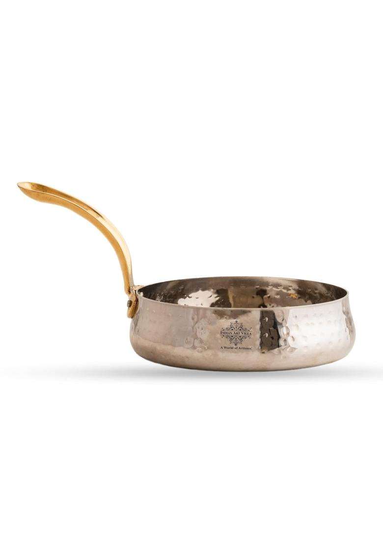 INDIAN ART VILLA Hammered Stainless Steel Curved Sauce Pan | 1 L | 1.1 Qt | 5.0 Inch - Indya