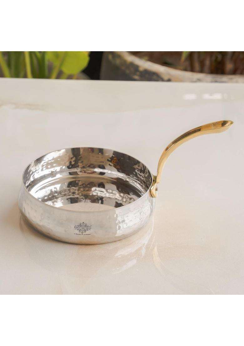 INDIAN ART VILLA Hammered Stainless Steel Curved Sauce Pan | 1 L | 1.1 Qt | 5.0 Inch - Indya