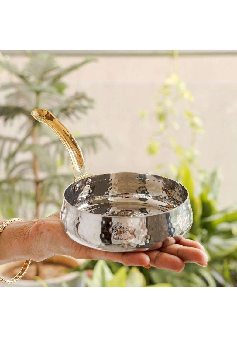 INDIAN ART VILLA Hammered Stainless Steel Curved Sauce Pan | 1 L | 1.1 Qt | 5.0 Inch - Indya