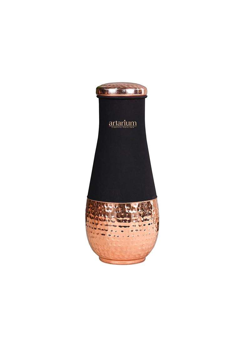 Artarium Pure Copper Jar Hammered Design Small Bottle Tulip Shaped Copper Pot Pure | 1 L | 1.1 Qt - Indya
