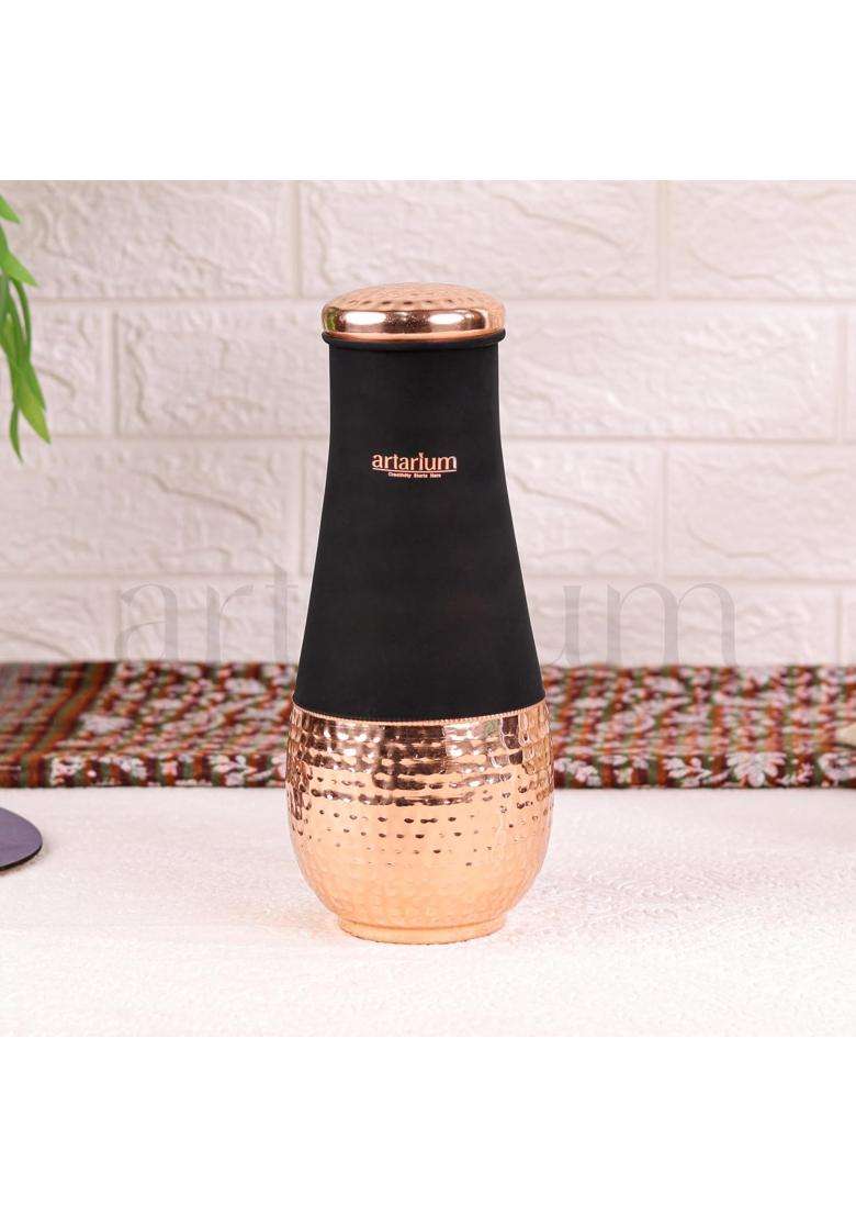 Artarium Pure Copper Jar Hammered Design Small Bottle Tulip Shaped Copper Pot Pure | 1 L | 1.1 Qt - Indya